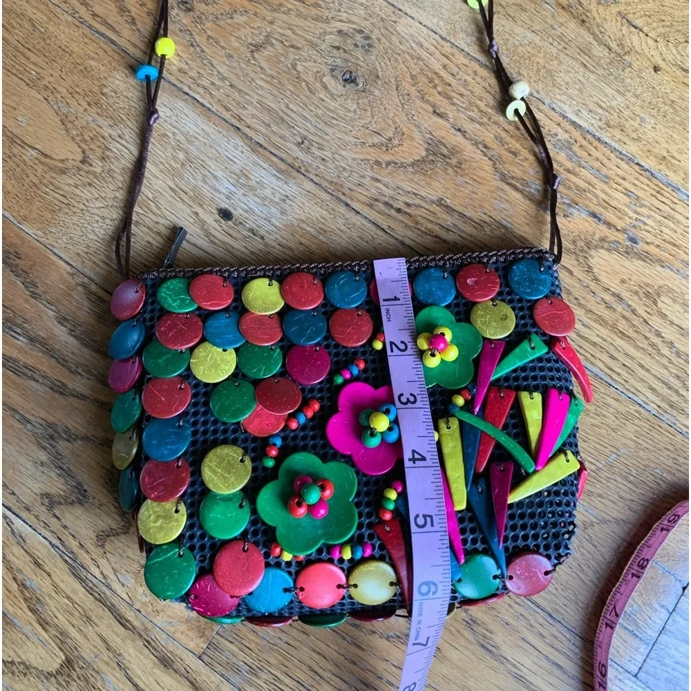 Multicolor Wooden Beaded‎ Sling Crossbody Bag